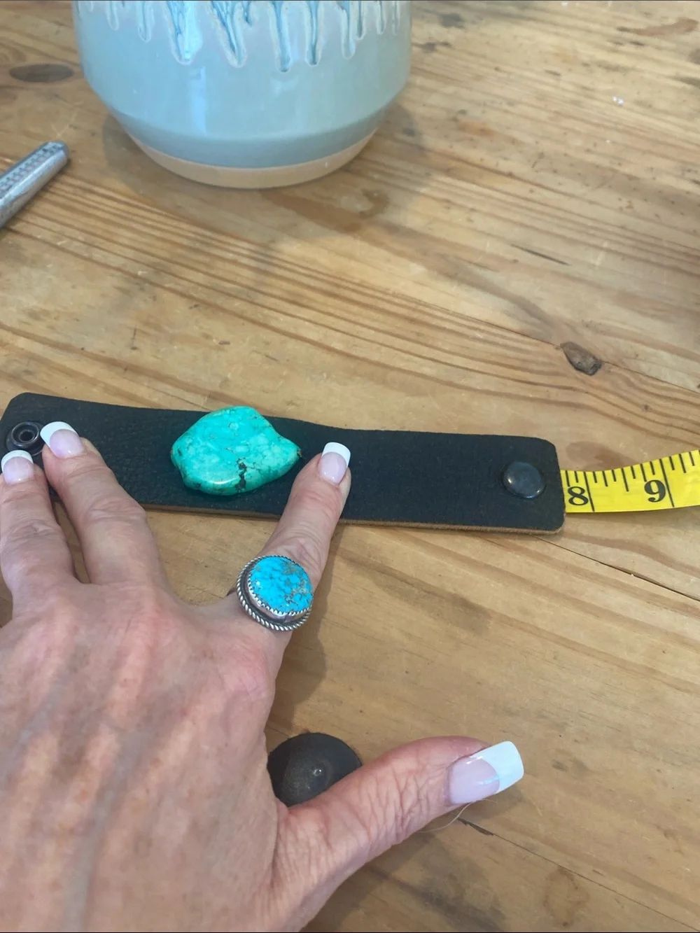 Artisan Designed Genuine leather with genuine slab turquoise stone bracelet